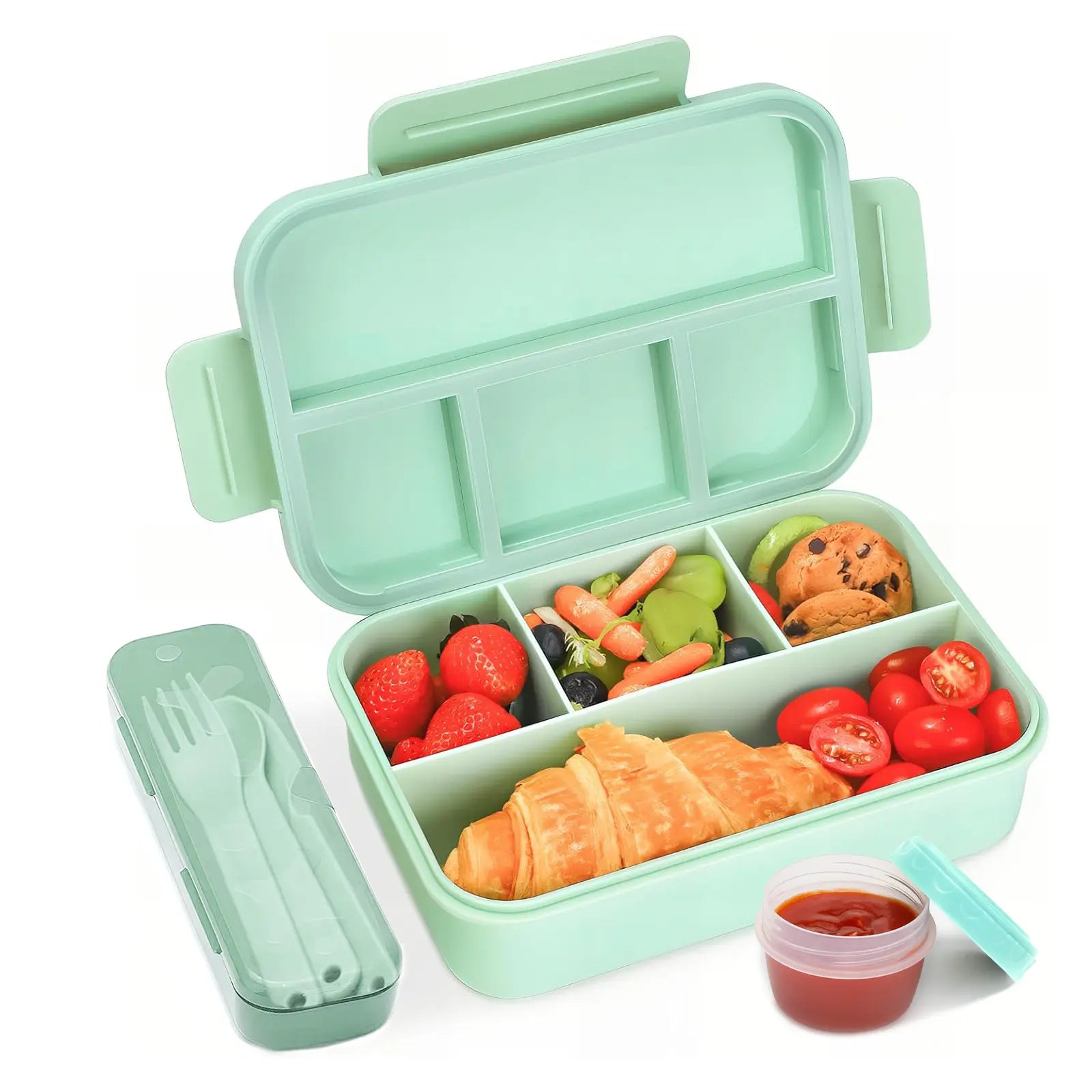 Bugucat 1300ML Leak-Proof Lunch Box with 4 Compartments for Kids & Adults - Bento Box for Boys Girls - Vesper Can Design - Ideal for Breakfast & Lunch - Includes Free Sauce Containers & Cutlery