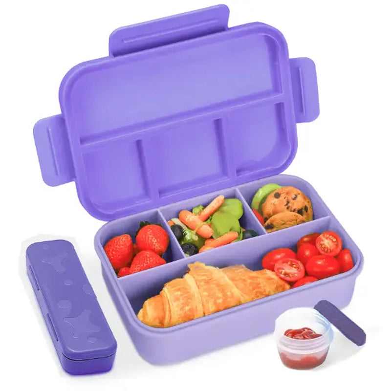 Bugucat 1300ML Leak-Proof Lunch Box with 4 Compartments for Kids & Adults - Bento Box for Boys Girls - Vesper Can Design - Ideal for Breakfast & Lunch - Includes Free Sauce Containers & Cutlery